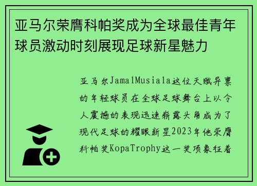 亚马尔荣膺科帕奖成为全球最佳青年球员激动时刻展现足球新星魅力 亚马尔荣膺科帕奖成为全球最佳青年球员激动时刻展现足球新星魅力
